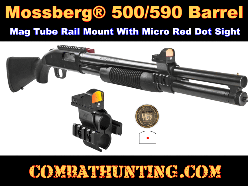 Mossberg 500/590 Shotgun Barrel Rail Mount & Micro Red Dot Reflex Sight style=