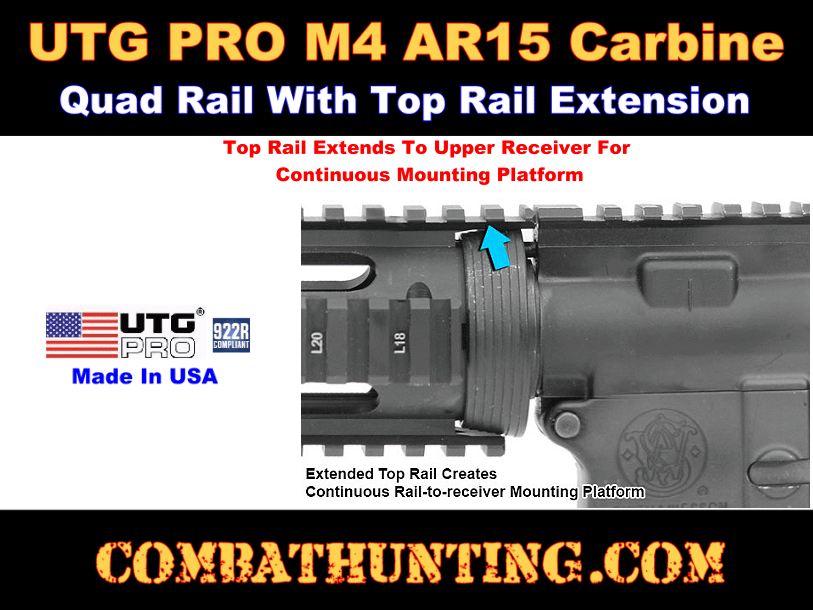 UTG Pro M4 AR15 Carbine Length Drop In Quad Rail style=