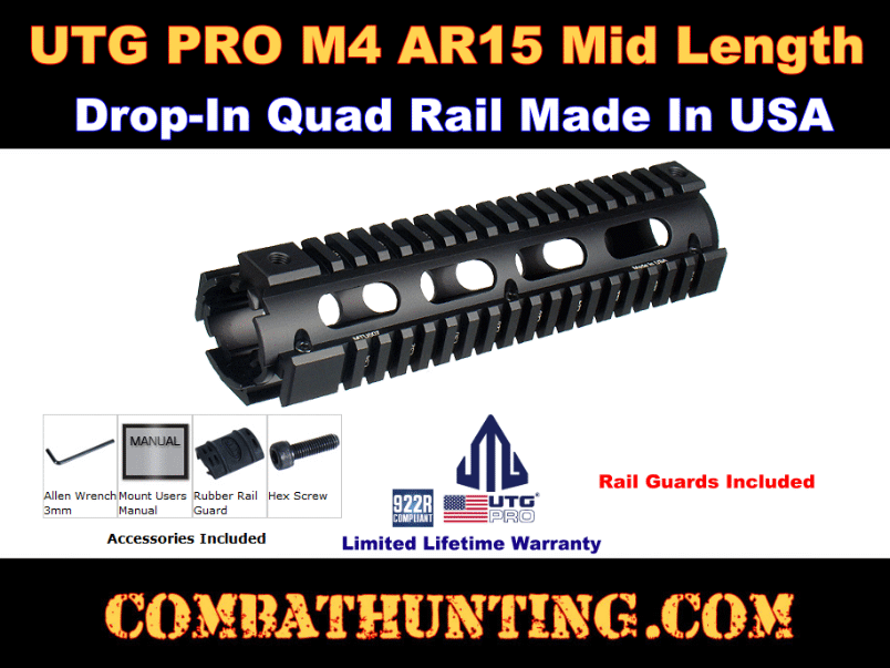 AR-15 Mid Length Mil-spec Picatinny Quad Rail Handguard For Triangle Cap style=
