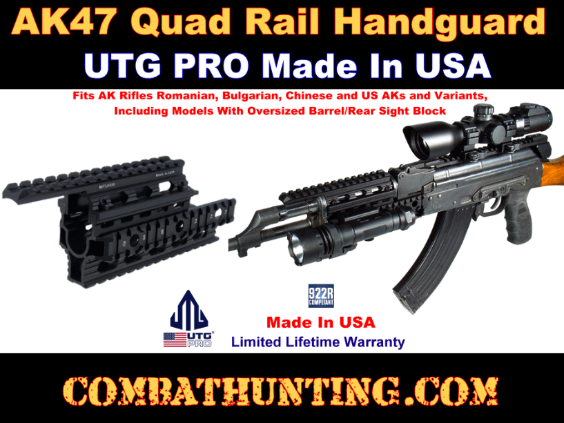 UTG AK Metal Quad Rail Handguard Standard/Oversize style=
