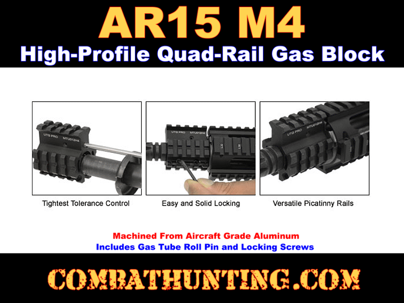 UTG PRO M4 AR15 High Profile Quad Rail Gas Block Block for 0.75