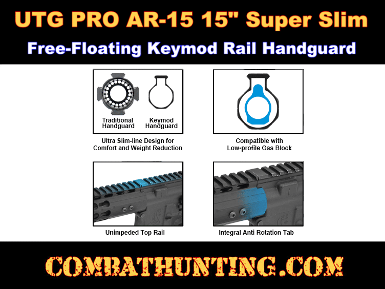 UTG PRO AR15 15  Super Slim Free Float Keymod Compatible Rail  style=