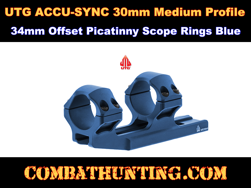UTG ACCU-SYNC 30mm Medium Profile 34mm Offset Picatinny Rings Blue style=
