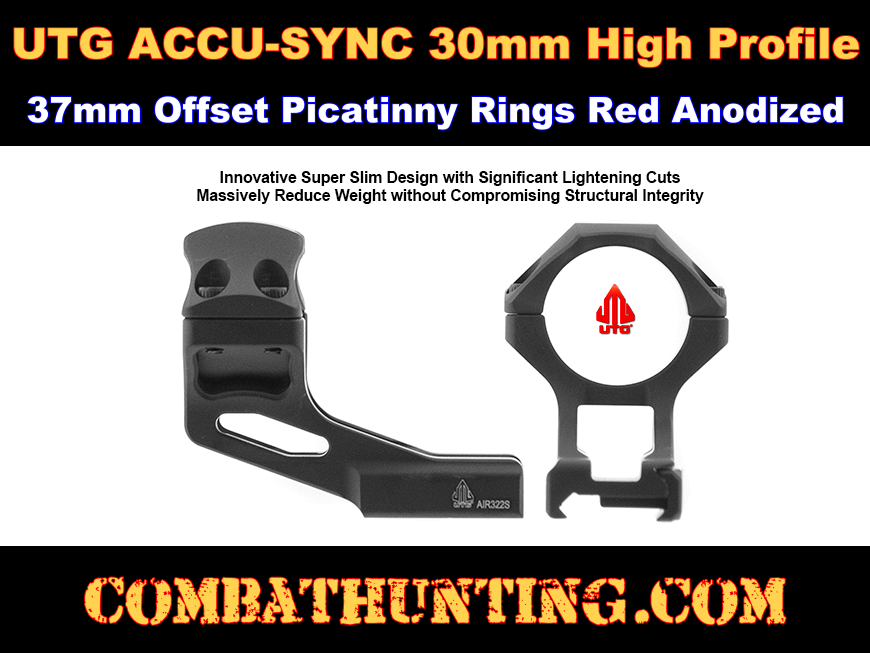 UTG ACCU-SYNC 30mm High Profile 37mm Offset Picatinny Rings Red Anodized style=