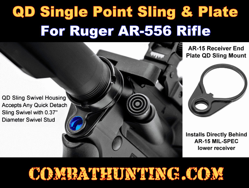 AR 15 Single Point Bungee Sling With QD Sling Swivel & QD End Plate Kit style=