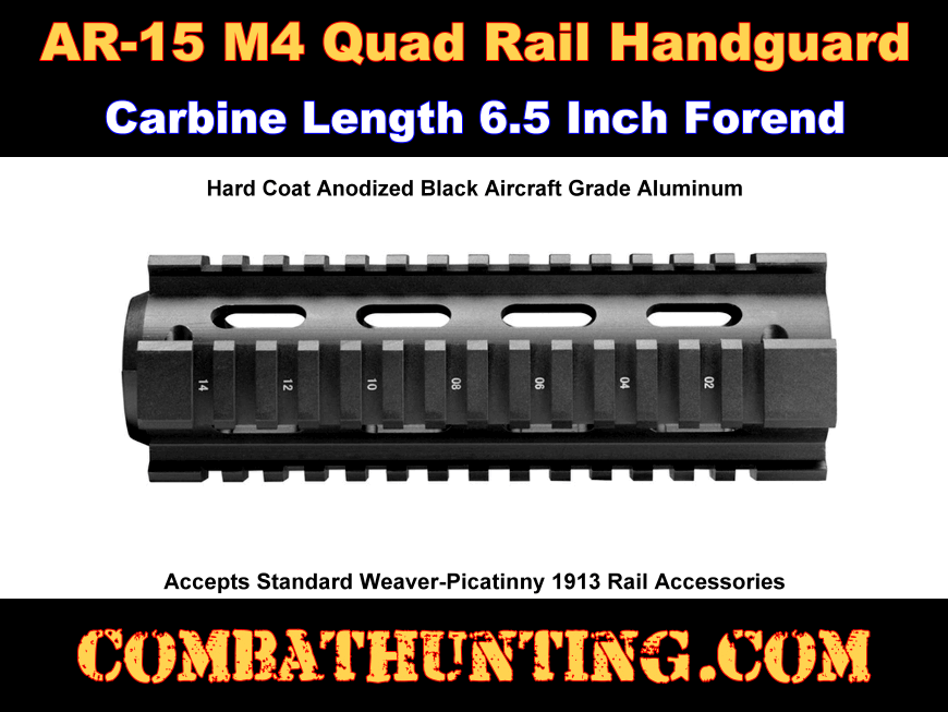 M4 Quad Rail Handguard Carbine Length 6.5 Inch Forend style=