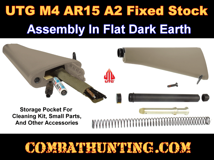 UTG Model 4/AR15 A2 Fixed Stock Assembly Flat Dark Earth (FDE) style=