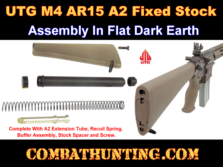 UTG M4 AR15 A2 Fixed Stock Assembly In Flat Dark Earth style=