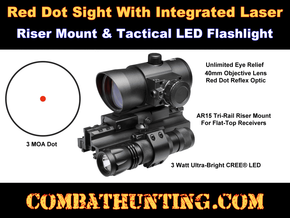 AR-15 Red Dot Sight With Laser AR Riser Mount & Tactical Flashlight style=