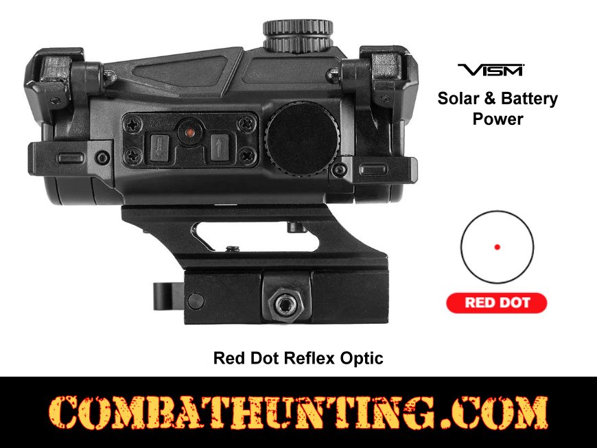 Combat AR-15 Red Dot Reflex Optic Solar & Battery Powered style=