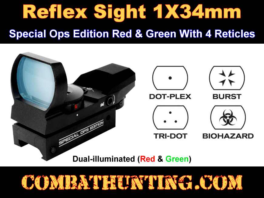 Red and Green Reflex Sight With 4 Reticles Special Ops Edition style=
