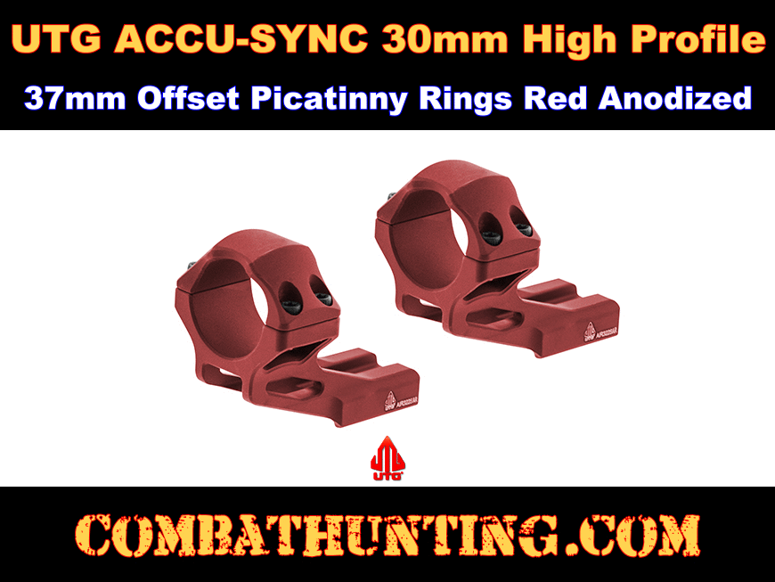 UTG ACCU-SYNC 30mm High Profile 37mm Offset Picatinny Rings Red Anodized style=