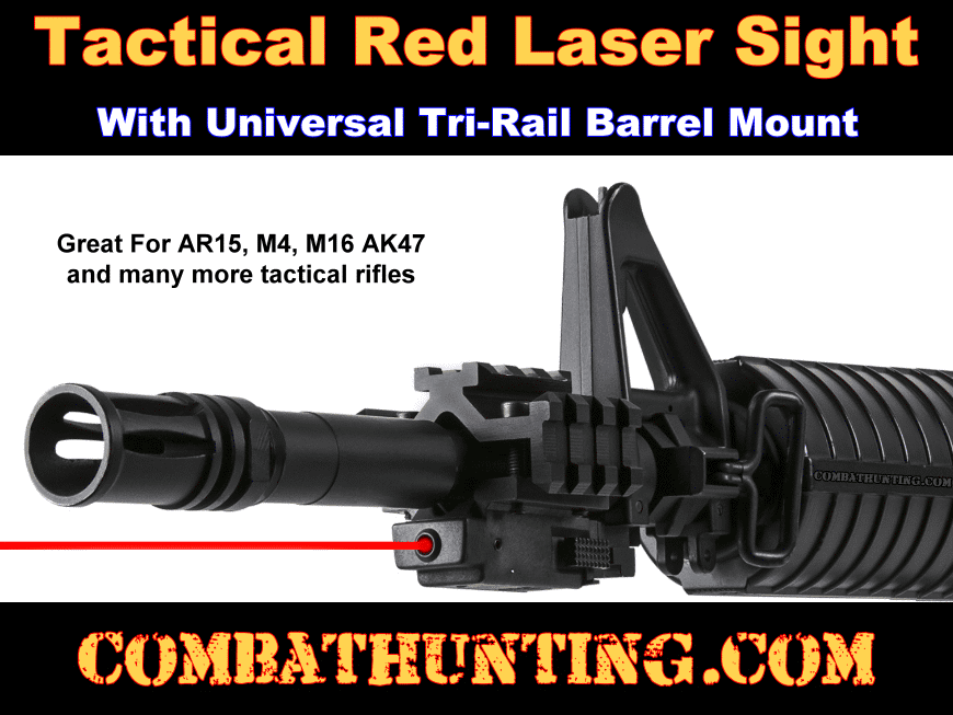 Red Laser Sight With Tri Rail Universal Barrel Mount style=