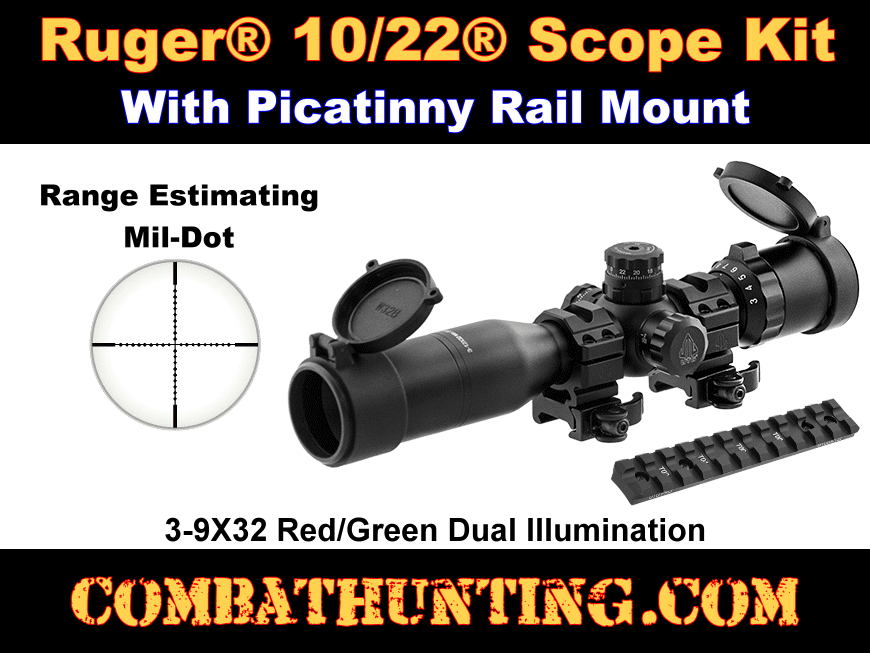 Ruger 10/22 Takedown 3-9X32 Scope & Picatinny Rail Mount Kit style=