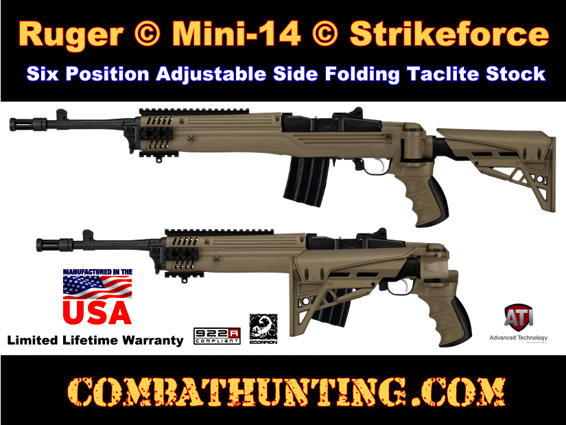 Ruger Mini-14 Strikeforce Six Position Side Folding TactLite Stock Flat Dar...