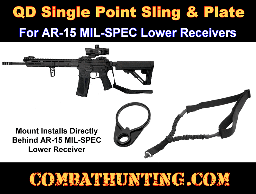AR 15 Single Point Bungee Sling With QD Sling Swivel & QD End Plate Kit style=