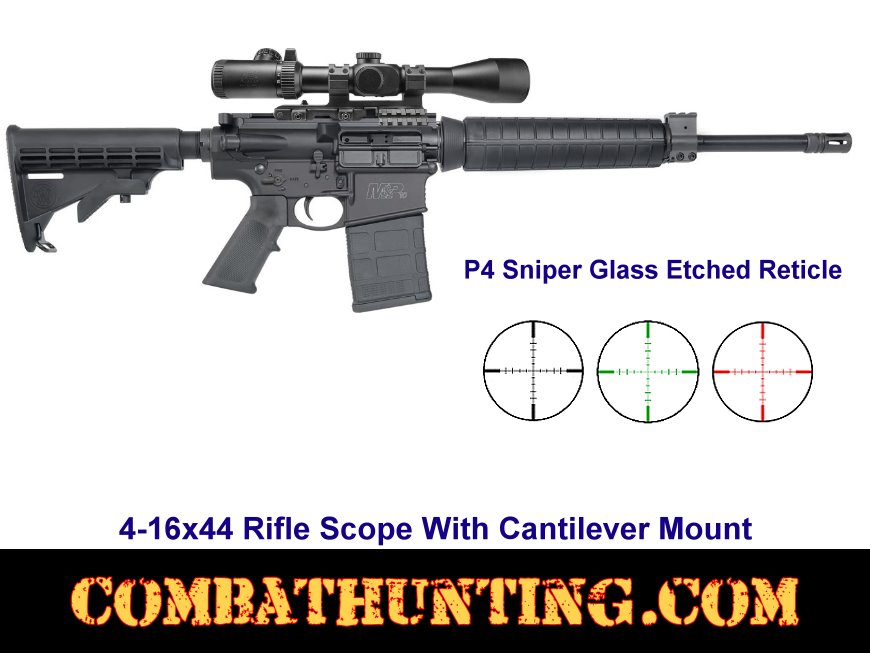 4-16x44 Rifle Scope & Cantilever Mount P4 Sniper Glass Etched Reticle style=