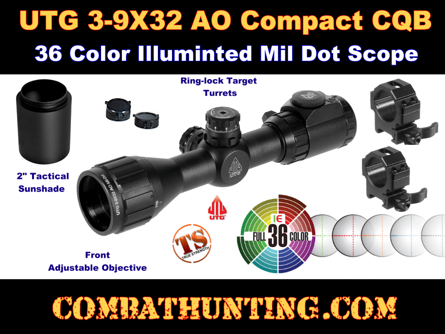 Leapers 3-9X32 AO CQB IE Scope 36 Color Illuminated Mildot style=