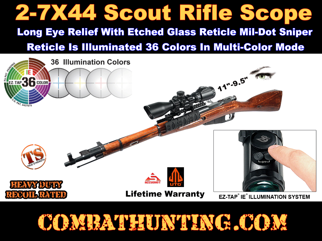 Leapers 2-7x44 30mm Long Eye Relief Scout Rifle Scope style=