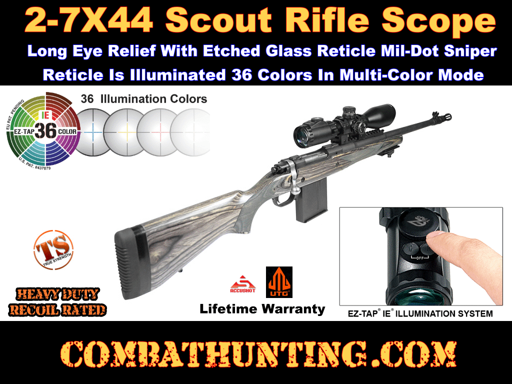 Leapers 2-7x44 30mm Long Eye Relief Scout Rifle Scope style=