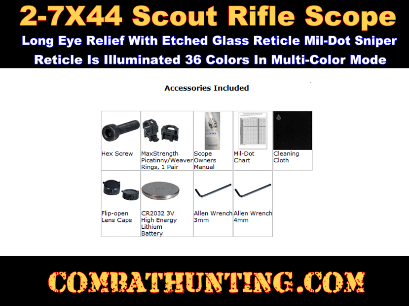 UTG® 2-7x44 30mm Long Eye Relief Scout Scope AO 36-Color style=