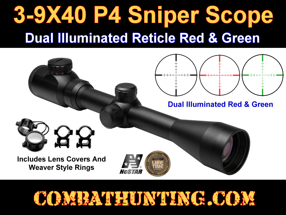 Illuminated 3-9X40 Rifle Scope P4 Sniper Reticle style=