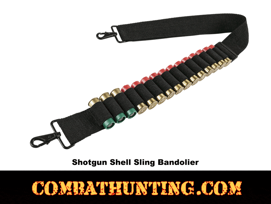 Hunting Tactical Shotgun Sling 15 Shell Holder With Steel Spring Hooks Durable 