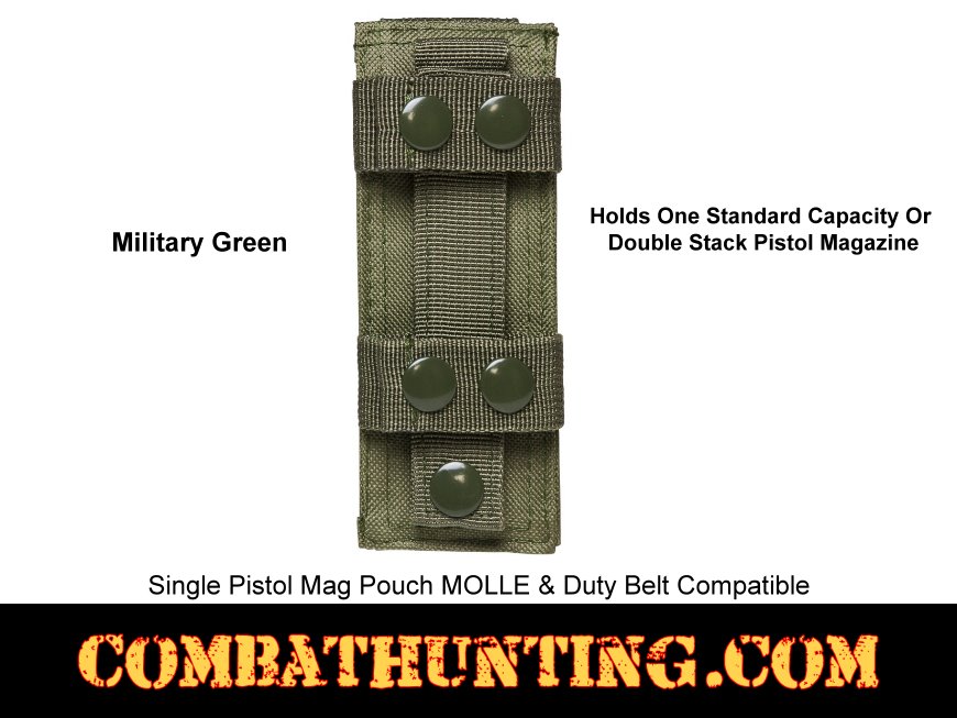 Green Single Pistol Mag Pouch MOLLE & Duty Belt Compatible style=