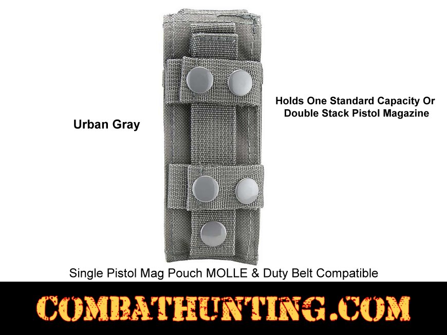 Urban Gray Single Pistol Mag Pouch MOLLE & Duty Belt Compatible style=