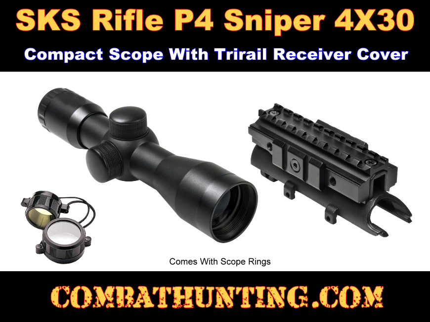 SKS Rifle 4X30 Scope With Tri Rail  Mount And Rings style=