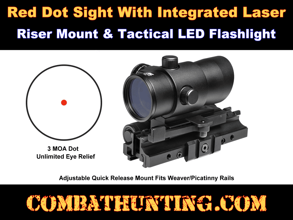 AR-15 Red Dot Sight With Laser AR Riser Mount & Tactical Flashlight style=