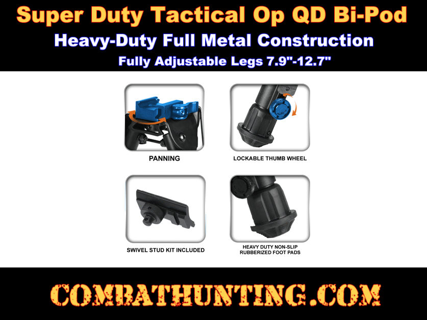 UTG Bipod Super Duty Tactical Op QD Bi-Pod 8.0