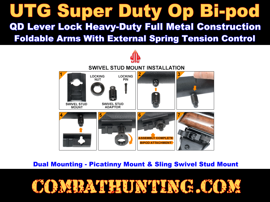 UTG Super Duty Op QD Lever Lock Bi-pod 8.0