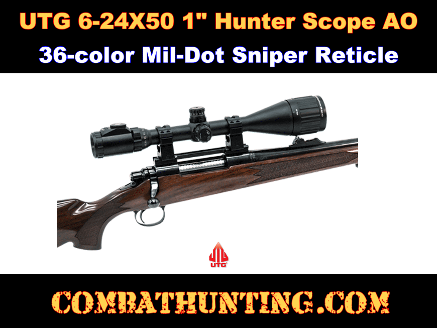 UTG 6-24X50  Hunter Scope AO Illuminated Mil Dot Sniper style=