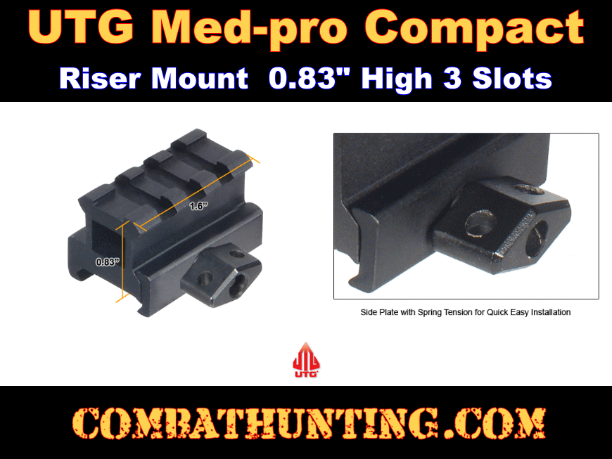 Scope Riser Mount 0.83" 2-Slot Compact  20mm Weaver Picatinny UTG MNT-RS08S2 