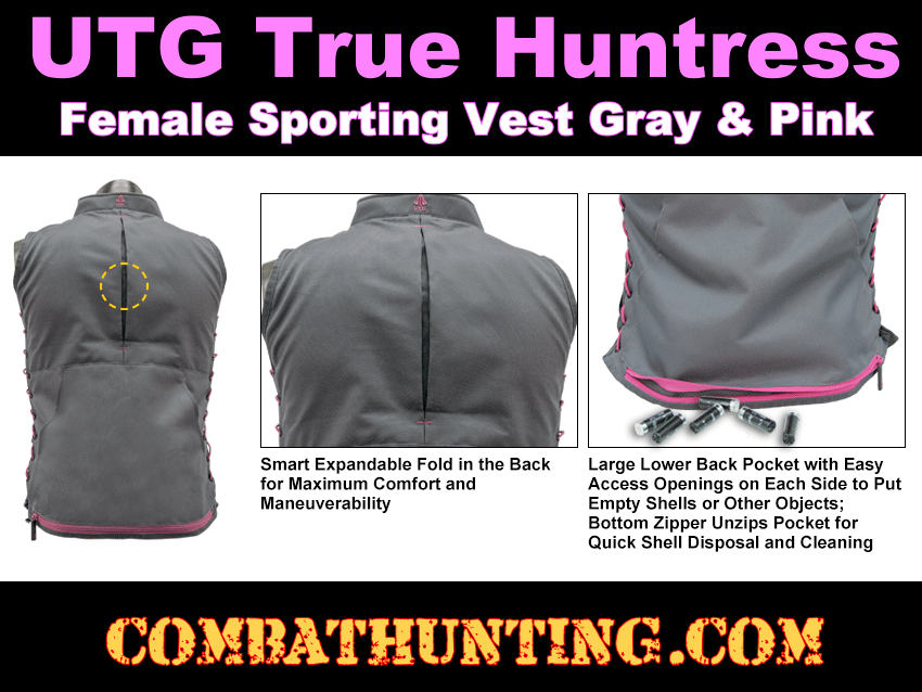True Huntress Female Sporting Vest Gray & Pink style=