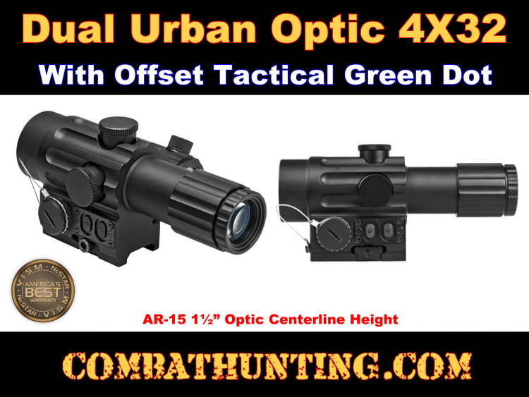 Ncstar Vism Duo Dual Urban Optic 4X32mm With Offset Green Dot Relflex Sight style=