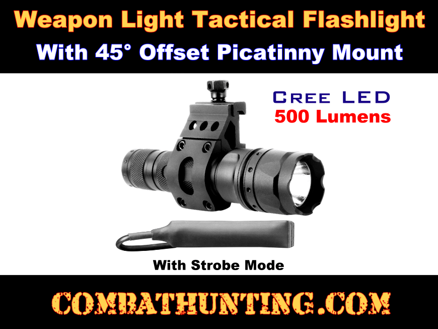 Tactical Flashlight With Pressure Switch Picatinny Mount 500 Lumen style=