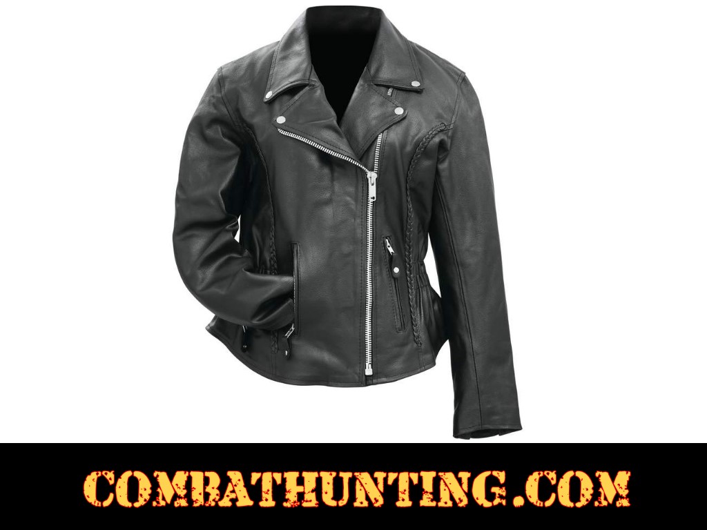Womens Leather Motorcycle Jacket Black style=