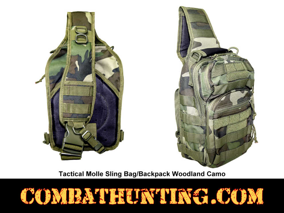 Woodland Camo Sling Shoulder Bag Backpack Molle style=
