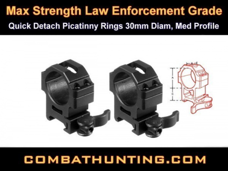 Quick Detach Picatinny Rings 30mm Med Profile