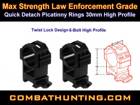 QD Picatinny Rings 30mm High Profile Twist Lock