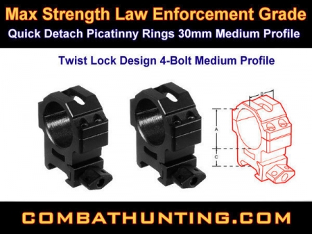 QD Picatinny Rings 30mm Medium Profile Twist Lock