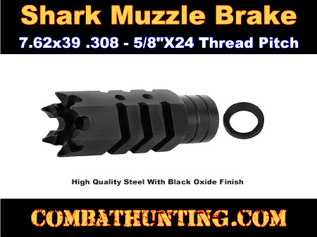 5/8"x24 Pitch .308 Steel Shark Muzzle Brake w/Crush Washer 