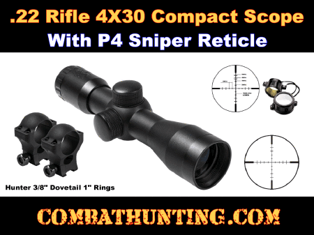 4X30 Compact P4 Sniper Scope, 3/8