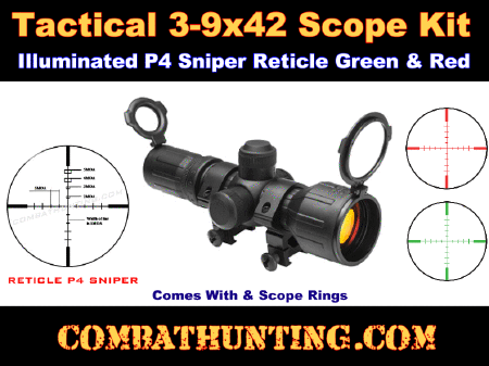 3-9x42 Illuminated Red Green Rifle Scope Rubber Armored
