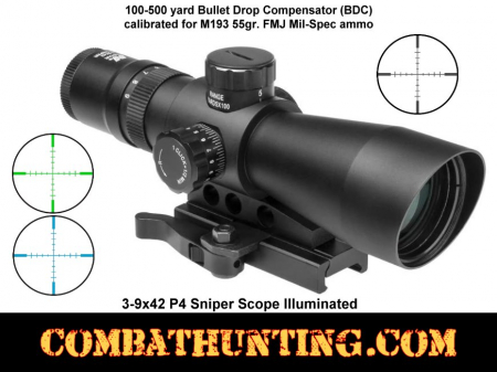 3-9x42mm AR-15 Rifle Scope P4 Sniper BDC With QD Mount