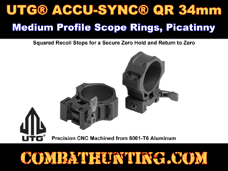 UTG ACCU-SYNC QR 34mm Medium Profile Scope Rings Picatinny