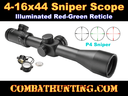 4-16x44 Scope With Illuminated Red/Green P4 Sniper Reticle