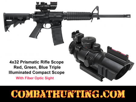 4x32mm AR-15 Tactical Scope With BUIS Sight Illuminated BDC